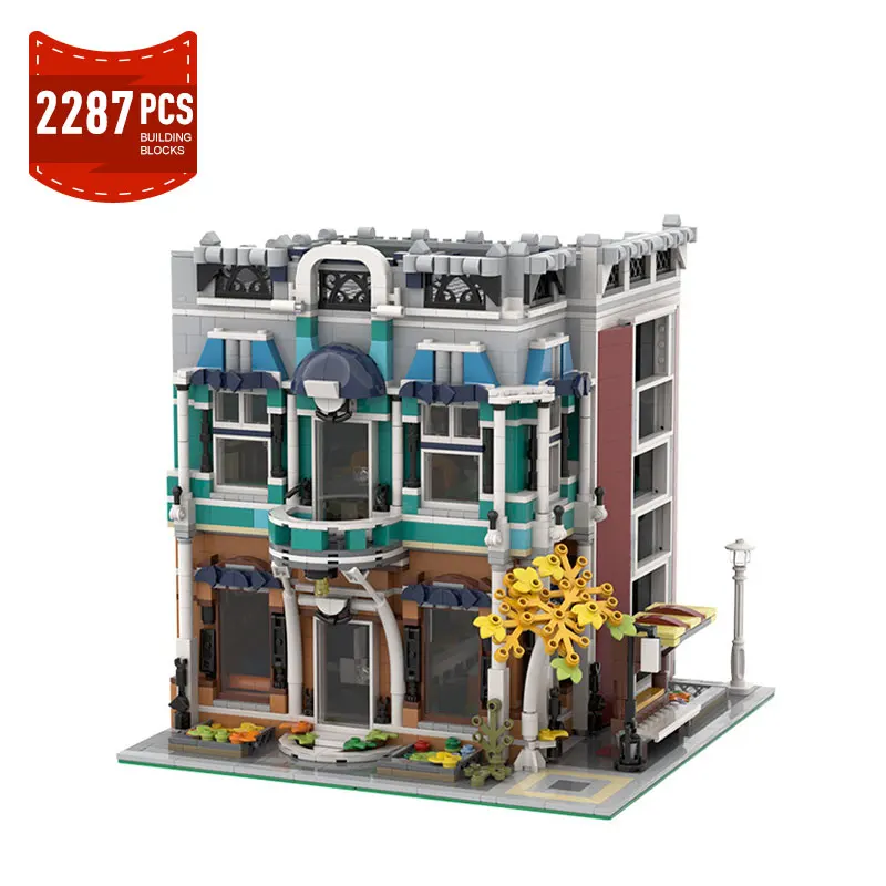 

City Street Scene Libra Cafe Bookshop Alternate Building Blocks Classic Brand Modular Construction Block Model Children Toys