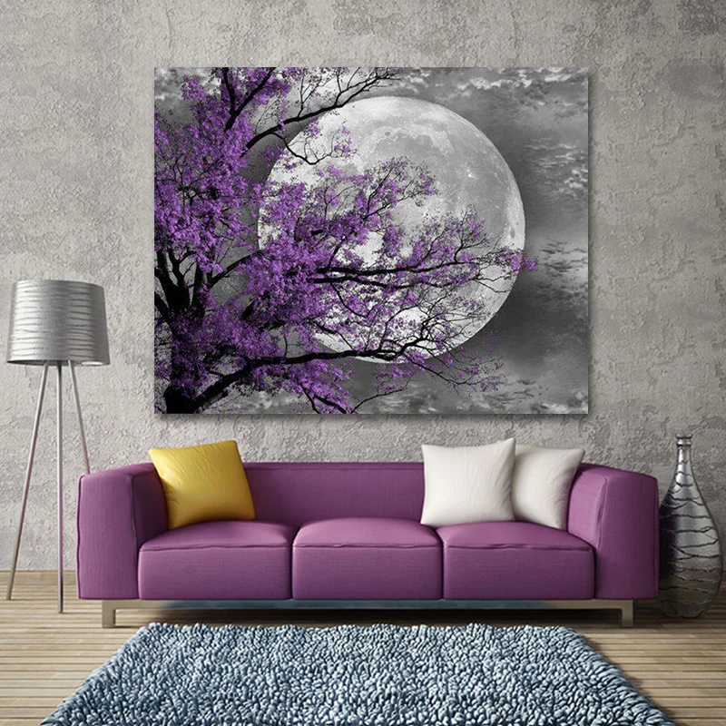 

Картина маслом с изображением древнего неба DIY, цифровая живопись, семейная декоративная картина для отеля, цветок, дерево, луна, единорог