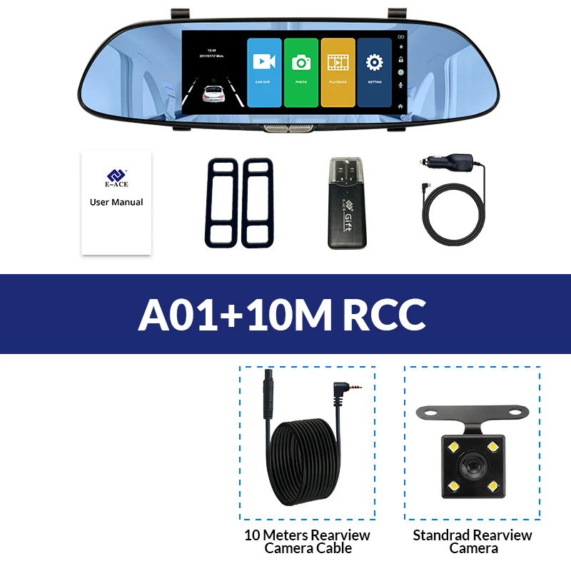 E-ACE 3G " сенсорный Автомобильный видеорегистратор Камера gps Bluetooth двойной объектив зеркало заднего вида Android 5,0 видео регистратор Full HD 1080P авто видеорегистратор