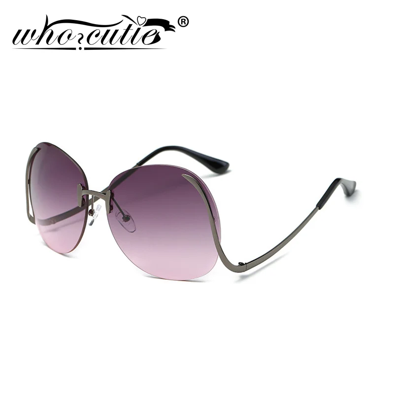 Модные уникальные солнцезащитные очки без оправы большие женские брендовые