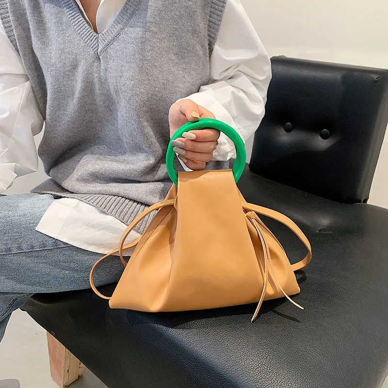 

Pu Leather Triangle Shape Tote Bag 2021 Purse And Handbags Women's Bag Ladies Shoulder Hand Bags For Women Beige White Black