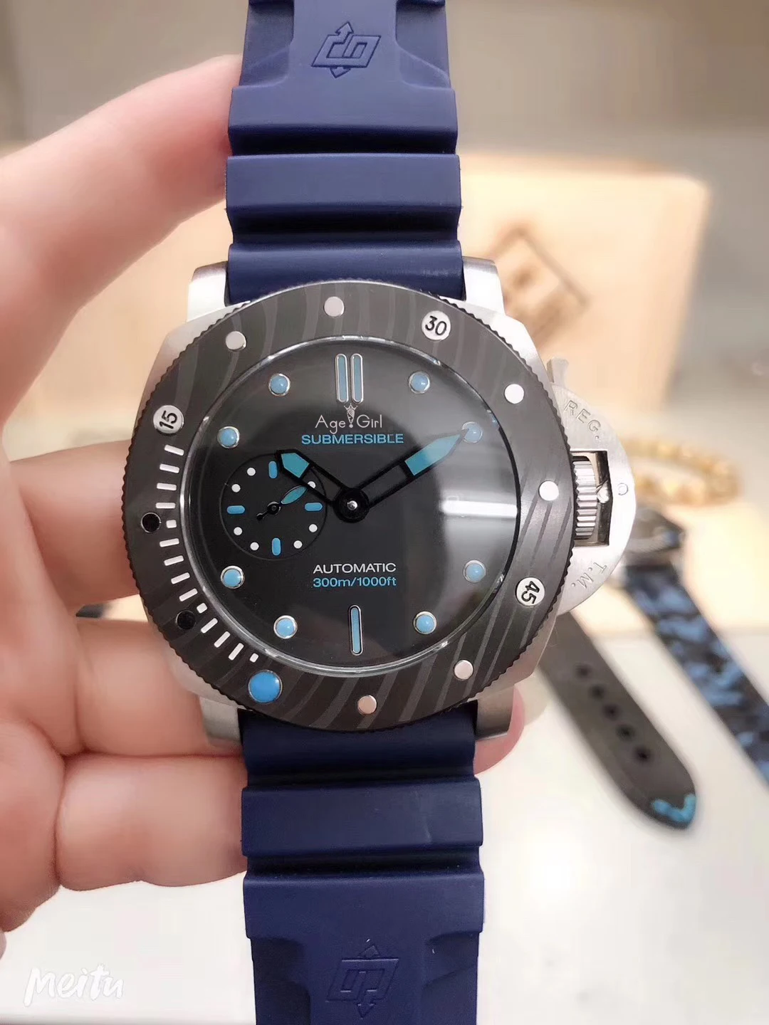 Rubber Blue Роскошные брендовые Новые Мужские автоматические механические сапфировые часы из нержавеющей стали, серебристые черные кожаные резиновые керамические часы - Цвет: Rubber Blue