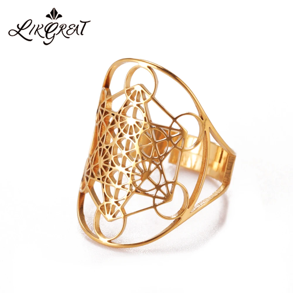 Геометрическое кольцо с ангелом арчанель Метатрон из нержавеющей стали