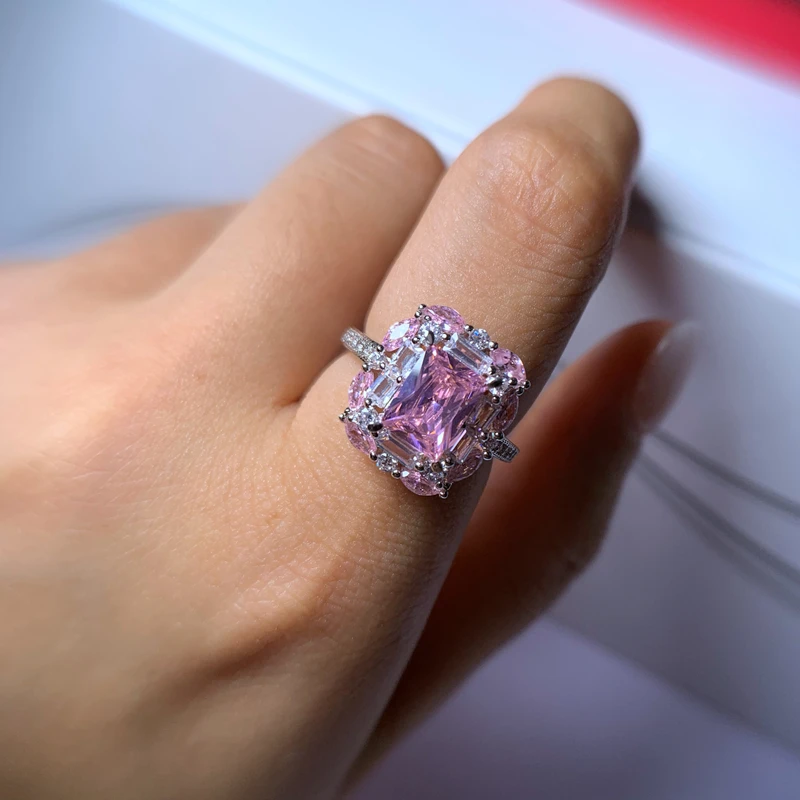 Женское Обручальное Кольцо ANGELFRIGG серебряное кольцо с большим розовым цирконием