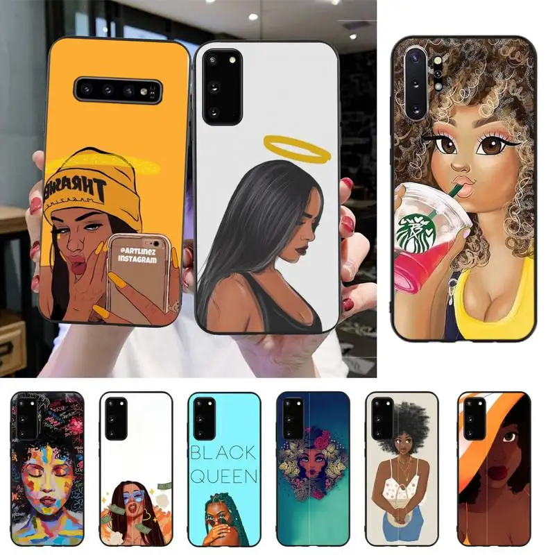 

YNDFCNB Queen Afro Melanin Poppin Painted Phone Case For Samsung S20 S10 S8 S9 Plus S7 S6 S5 Note10 Note9 S10lite