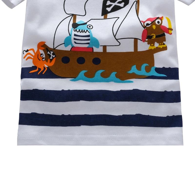 Детская футболка с принтом пиратского корабля полосатая Повседневная коротким