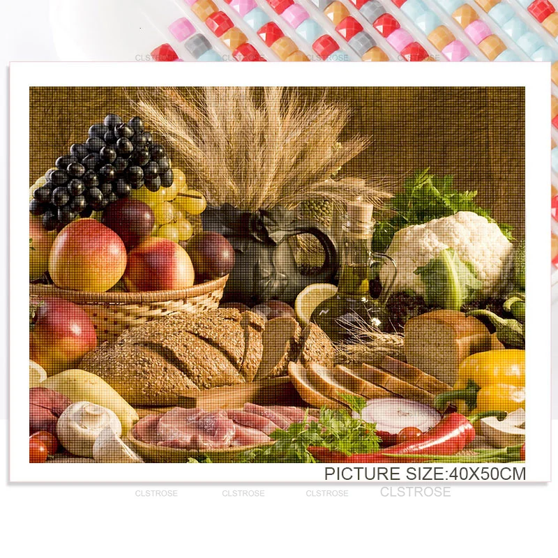 

Diy Acrylic Material Modern Style Diamond Painting Variety of Fruits with Flowers Pattern Square Round Diamond Home Painting