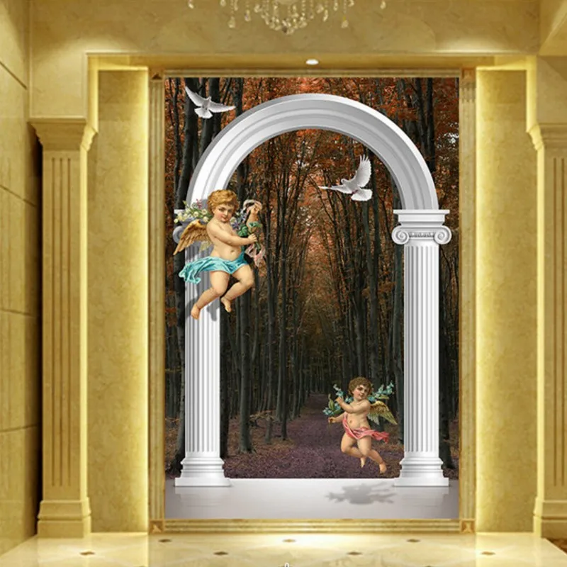 

Drop Shipping Custom Photo Wallpaper Beautiful Angel 3d Stereo Roman Column Arches Backdrop Wall Mural Hotel Corridor Wallpaper