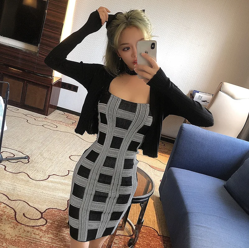 Новинка 2021 клетчатое платье на бретелях в гонконгском стиле + солнцезащитный
