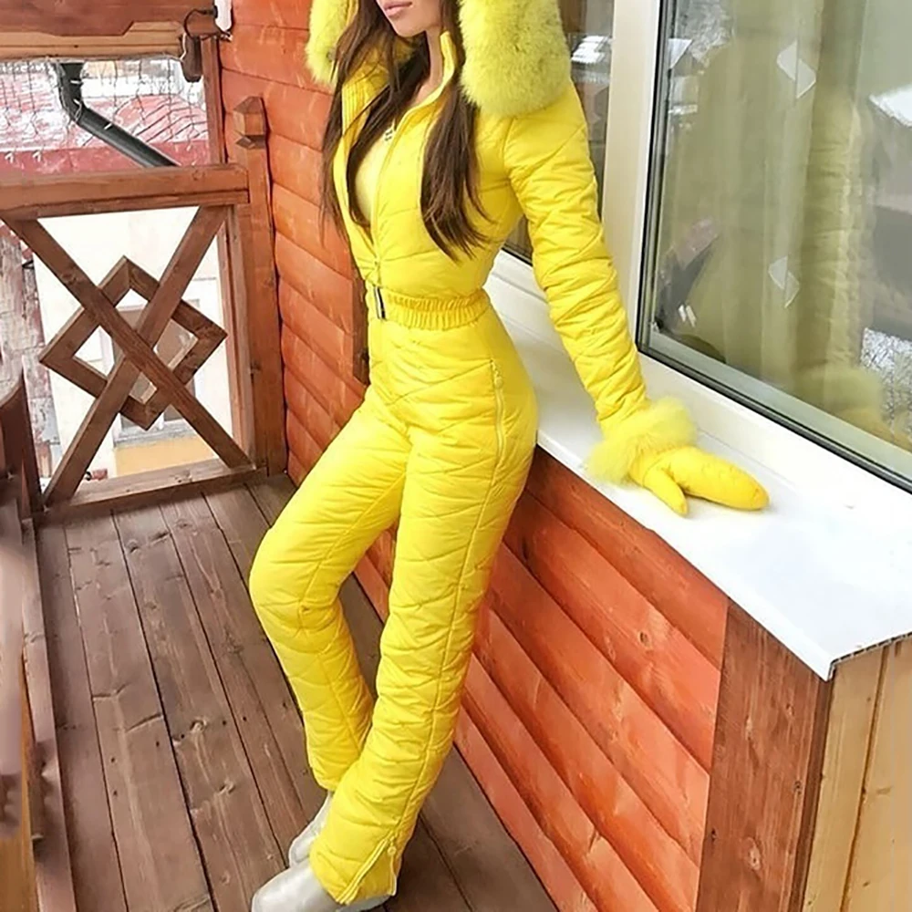 One Piece Ski Jumpsuit Women Thick Warm Snowboard Jacket Winter 2019 Outdoor Snow Suits with Gloves Female Skiing Pant Sets D25 |