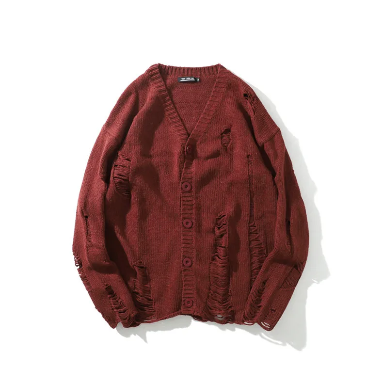 

2020 Beggar Hole Knitted Sweater Men and Women High Street Fashion eral Lazy Wind Loose V-neck Single-Breasted Cardigan Sweater