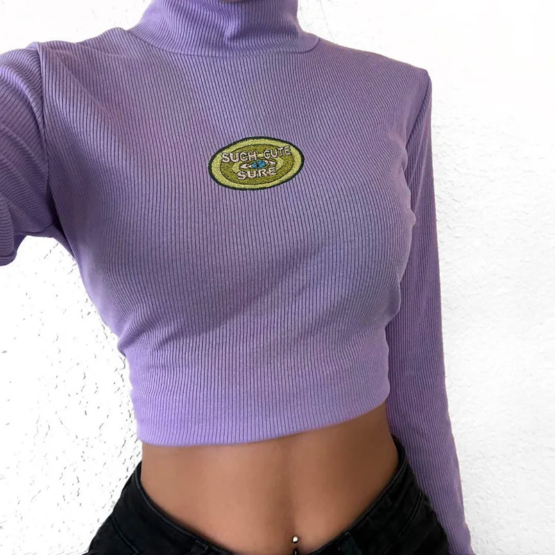 2019 Осенняя трикотажная водолазка в рубчик Женская облегающая футболка для