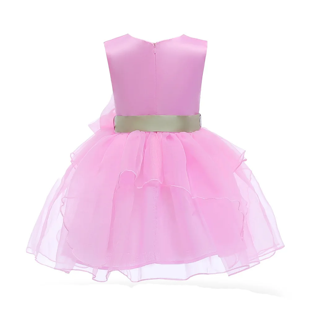 Girl Dress Princess Flower Bow Lace Pink Fluffy Children's Clothing For Children Boutique Apparel k1 | Детская одежда и обувь