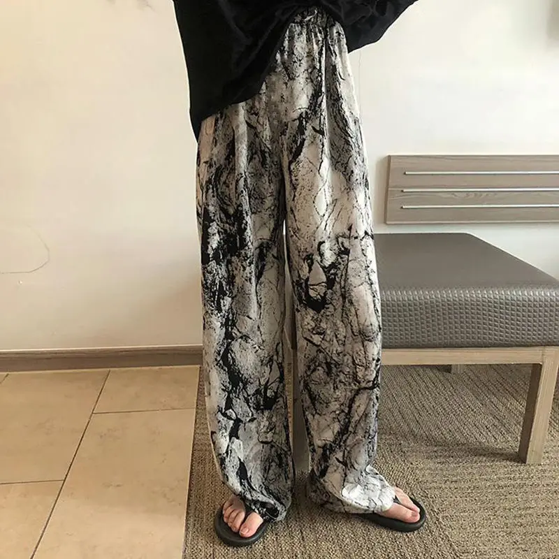 

Tie-dyed Wide-leg Pants Women's Summer 2021 New Korean Version Loose High Waist Slim Straight Casual Mop Long Pants Tide