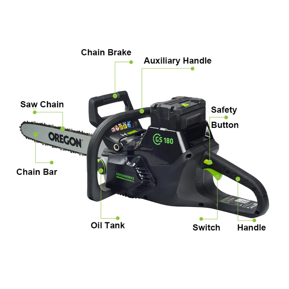 GreenWorks 82V 18 Inch Brushless Motor Chainsaw Pro GCS180 with 5Ah Lithium Battery Charger Oregon SawChain and Bar Free Return |