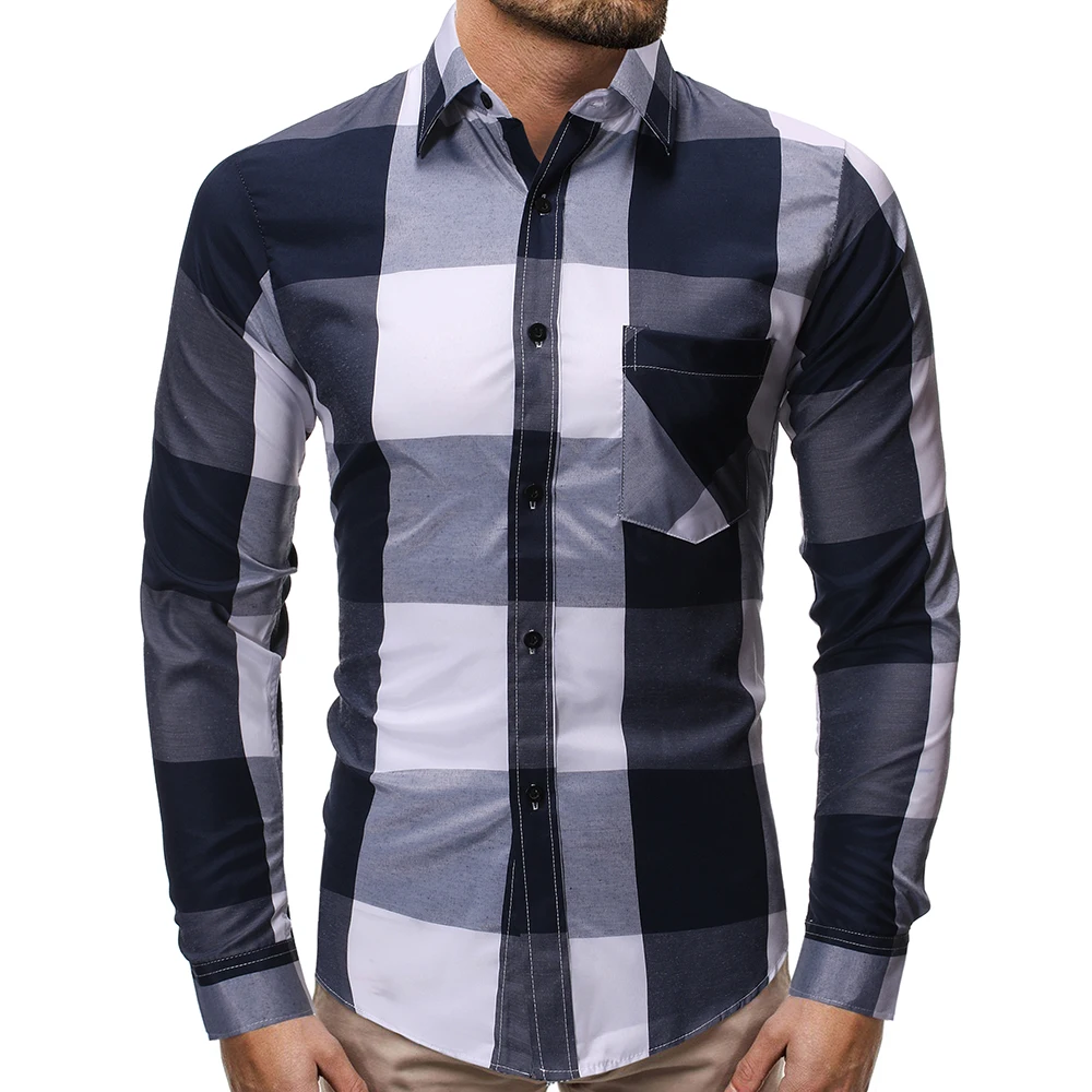 

Casual Vertical Plaid Shirts Mens Chemise Homme Men's Shirt 2021 Long Sleeve Casual Slim Fit Shirts 100% Cotton Shirts 199