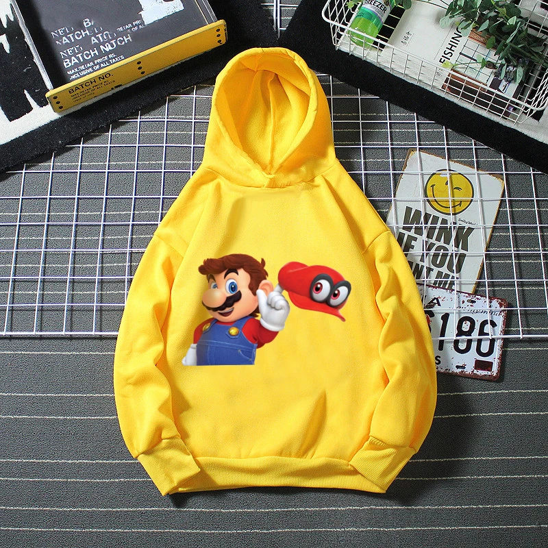 

Oversized Hoodie Super Mario Cartoon Graphic Printed Cotton Sweatshirt With Hood 4 to 14 Years Old Kids Clothes Girls/Boys