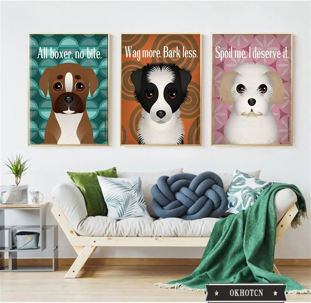 Плакаты с милыми мультяшными собаками забавные котировки настенное искусство