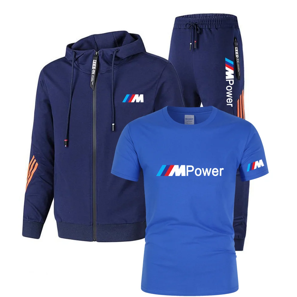 

New BMW M Men's Football Jersey Casual Sportswear Hooded Suit Spring Thin Zipper Jacket + Pants Three-piece Gym Running Suit