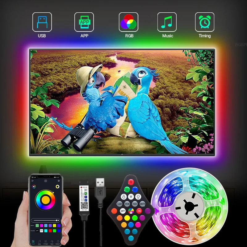 Светодиодная лента совместимая с Bluetooth 5 В USB SMD 2835 RGB Диодная управлением через