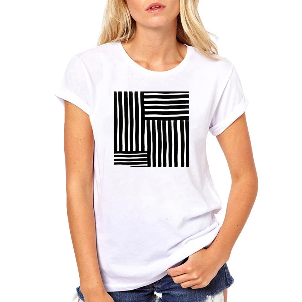 

Черная женская футболка с абстрактным геометрическим рисунком, летние белые топы с коротким рукавом и круглым вырезом, футболки, мужская од...