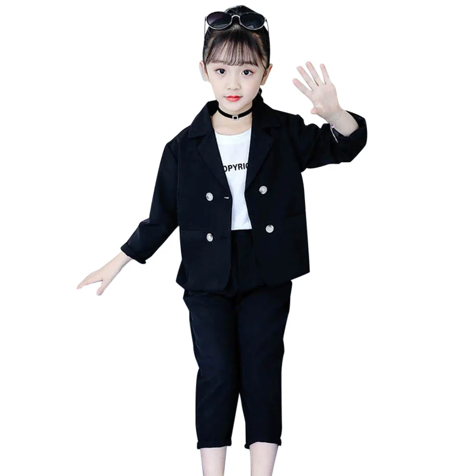 Одежда для девочек футболка с буквенным принтом блейзер и штаны одежда комплекты