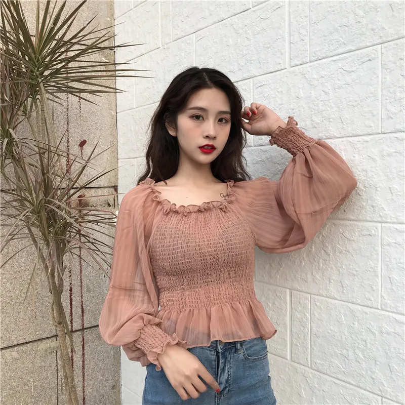 Женские рубашки с вырезом лодочкой и открытыми плечами пикантные шифоновые