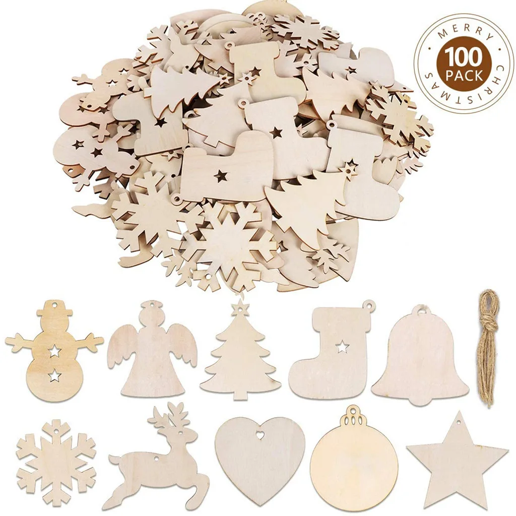 

10/100 Pieces of Vintage Christmas Wooden Pendant Ornaments Diy Wooden Craft Christmas Ornaments Christmas Tree Ornaments Gifts