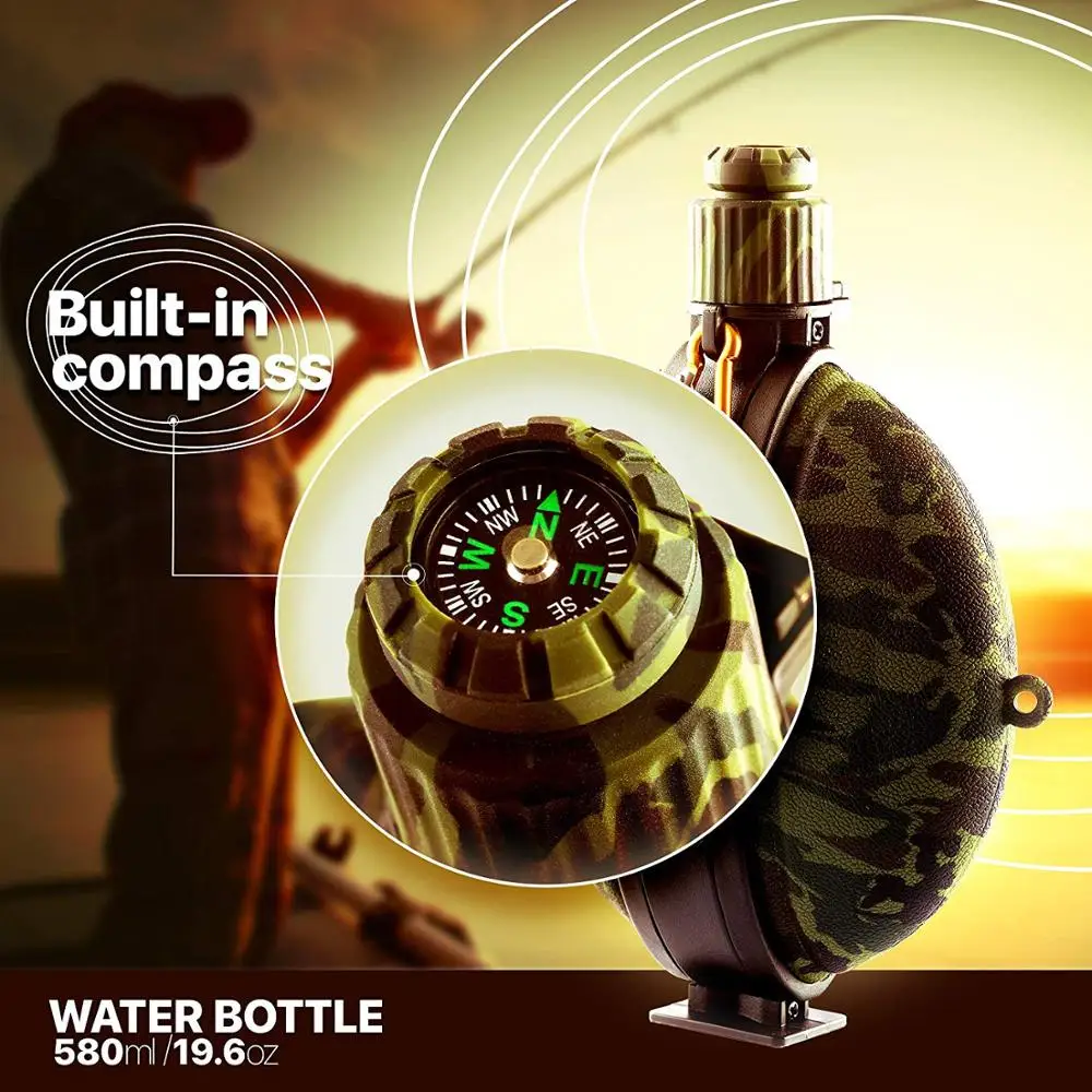 Складная Военная бутылка для воды, походные аксессуары, силиконовый чайник для воды, столовая с компасом, крышка для бутылки для туризма, кемпинга
