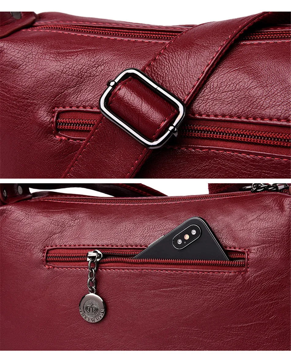Three-layer zipper Women crossbody bags for women bag over shoulder High Quality Leather Messenger Bags sac a main tote Bolsas