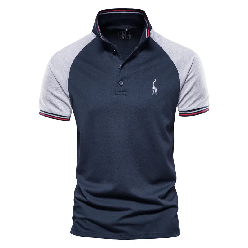 

Trendy Fad Brand Quality Men's Polo Solid Patchwork Slim Fit Polos Men Casual Giraffe Embroidery Polo Shirt Men