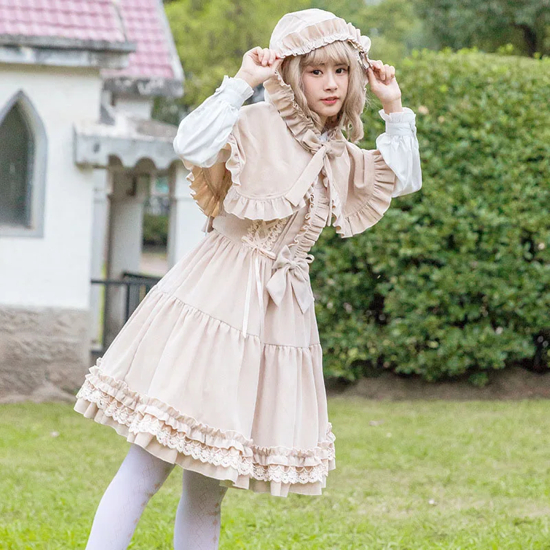 Фото Vintage Corduroy Strap Knee Length Jumper Dress Women Sweet Lolita Warm Ruffle Bow Corset Flower Embroidery For Lady Girls Женская Vintage Corduroy Strap Knee Length Jumper Dress Women Sweet Lolita Warm Ruffle Bow Corset Flower Embroidery For Lady Girls Женская