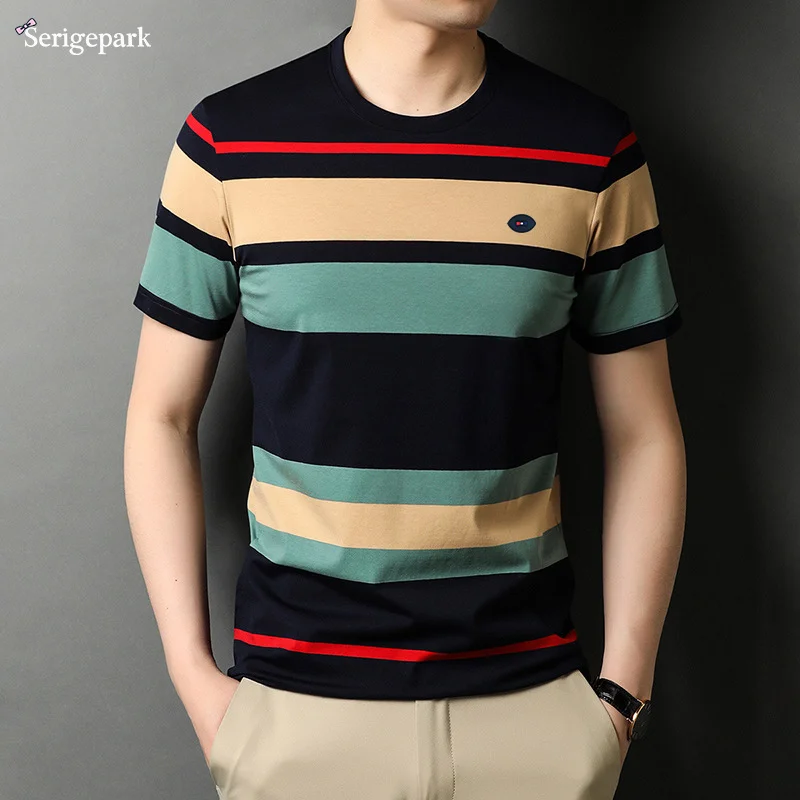 

Mens high quality t shirt cotton material knitting man top tee shirt luxury brand france pattern fashion men's wear shirts