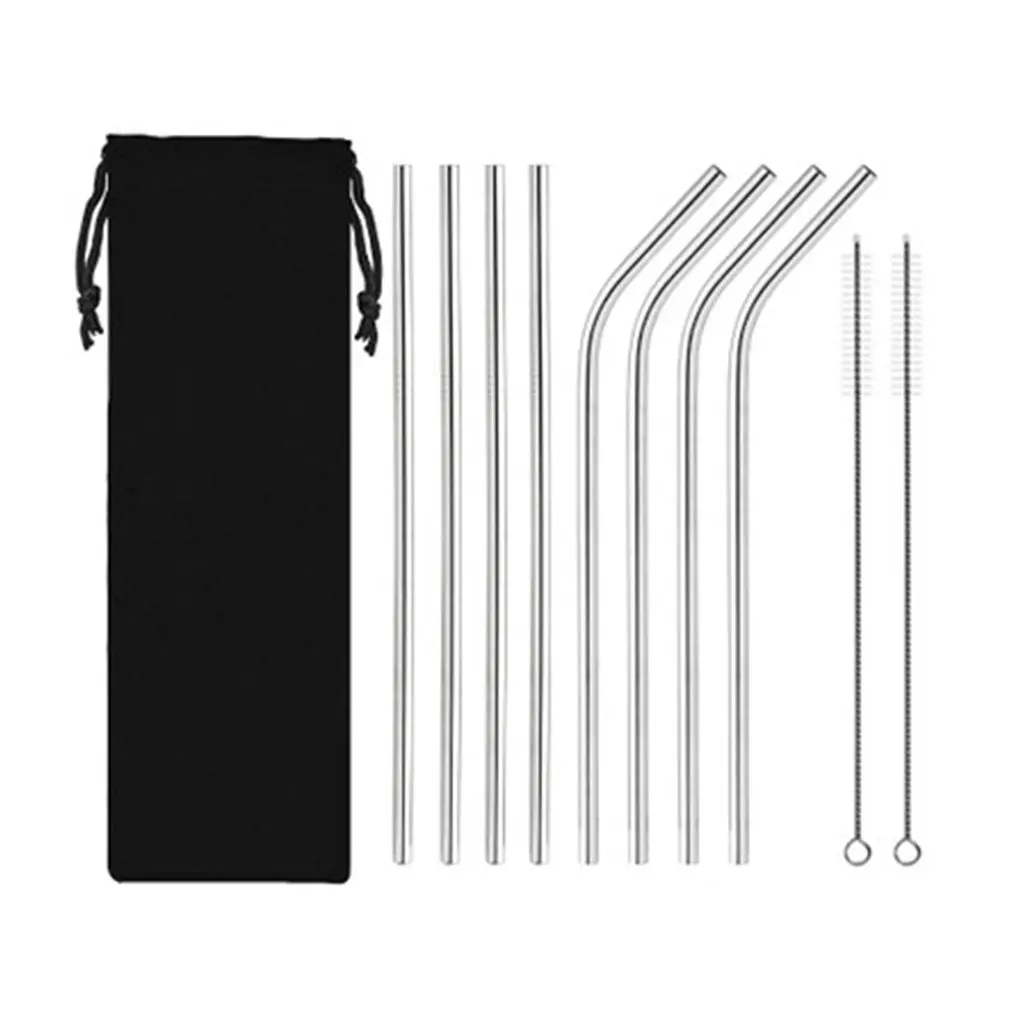 

Reusable Metal Drinking Straws 4/10Pcs 304 Stainless Steel Sturdy Bent Straight Drinks Straw & Bamboo straws