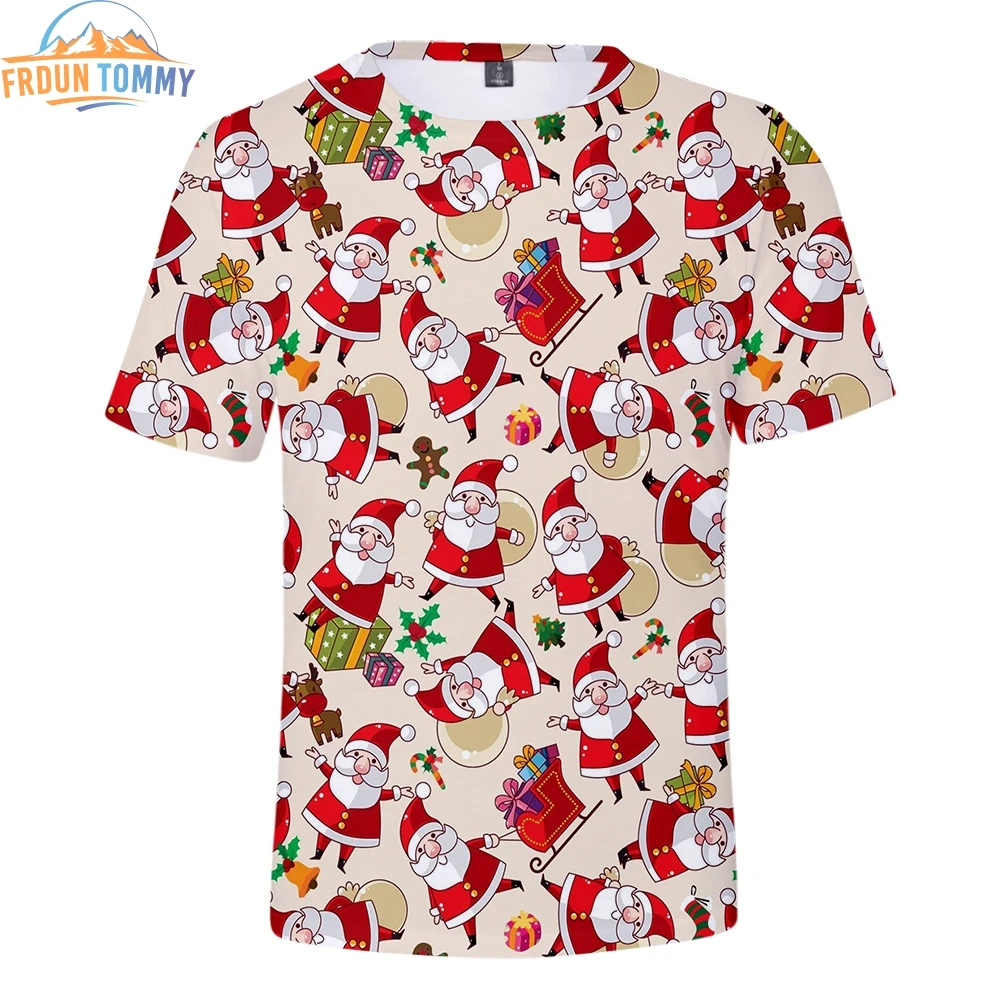 Новые летние футболки с 3D принтом на Рождество для женщин/мужчин Новая
