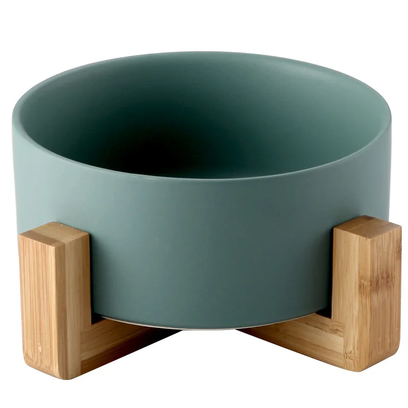 

850ml Cat Bowl Ceramic Dog Cat Food Bowl Water Feeder Pet Bowl with Stand Wood Pet Supplies