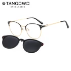 TANGOWO круглые металлические клипсы на поляризованные очки оправа для женщин Оптические 2 в 1 винтажные очки магнитные стильные солнцезащитные очки T3520