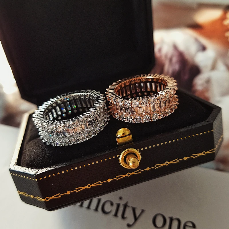 Роскошные 925 серебро в стиле &quotбагет&quot циркония обручальное кольцо для женщин