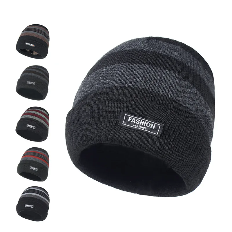 

Вязаная шапка мужская осенне-зимняя модная плюшевая теплая шапка плотная шерстяная шапка для улицы путешествия отдыха катания на лыжах пул...