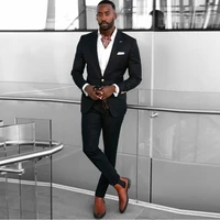 2022 new arrival flat collar mens black suits 2 pieces slim fit custom made bridegroom handsome wedding tuxedos blazer skinny