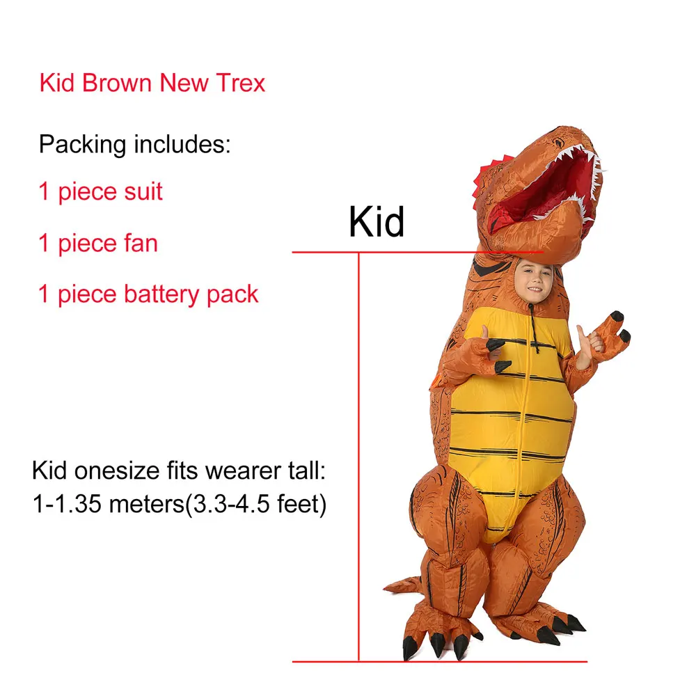 Kid New Brown T-Rex надувной костюм динозавра для детей взрослых женщин мужчин косплей на Хэллоуин, Рождество комбинезон фильм забавное нарядное платье - Цвет: Kid New Brown