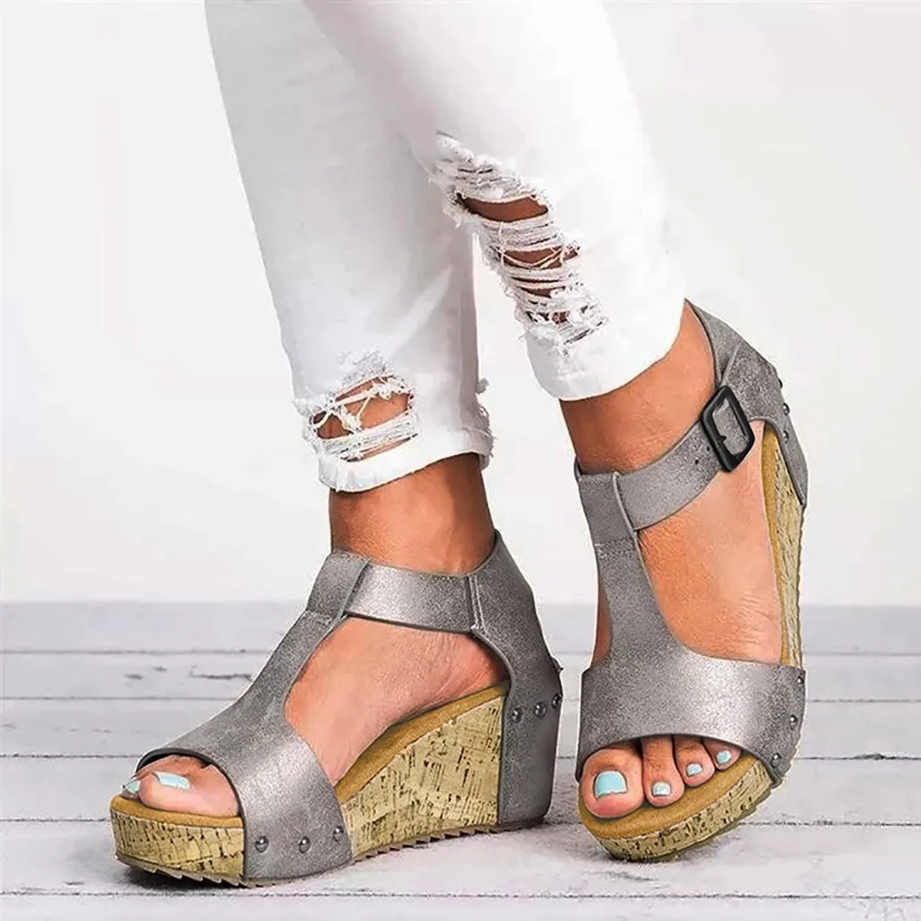 Сандалии SAGACE женские с открытым носком дышащие босоножки на танкетке платформе