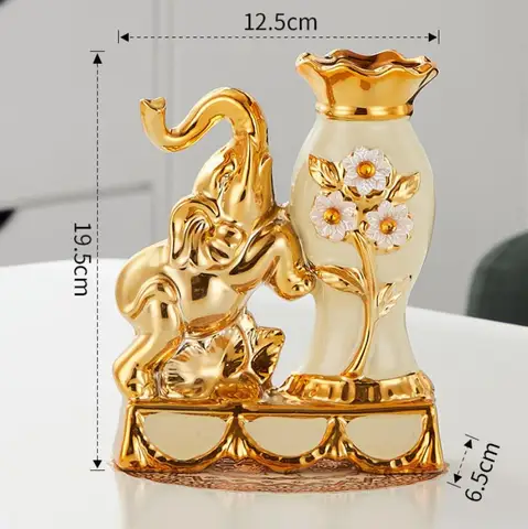 Керамическая Золотая ваза в европейском стиле, композиция для обеденного стола, аксессуары для украшения дома, креативные золотые вазы со слоном
