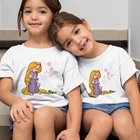 Футболка детская с принтом Рапунцель, модная Милая футболка с графическим принтом, эстетичная детская одежда, повседневная футболка для девочек, Топ