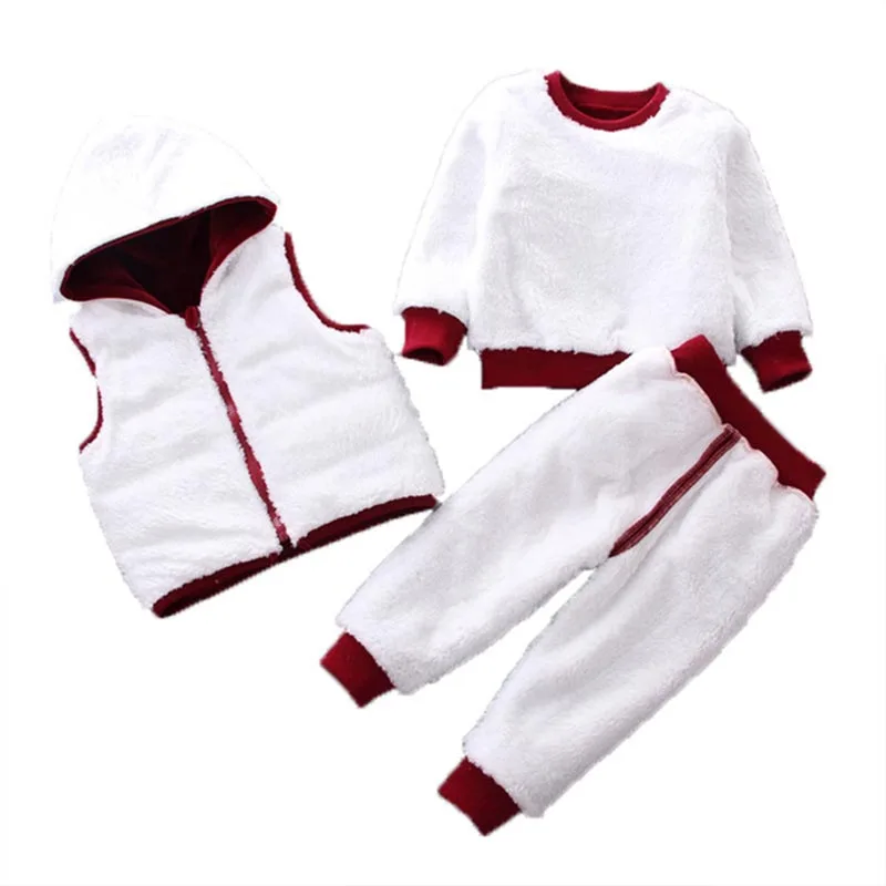 

Winter Boy Suit Baby Velvet Thicke 3pcs Long Sleeve Trousers Vest Children Clothes Girl Cartoon Set Kid Jacket Coat Outerwear