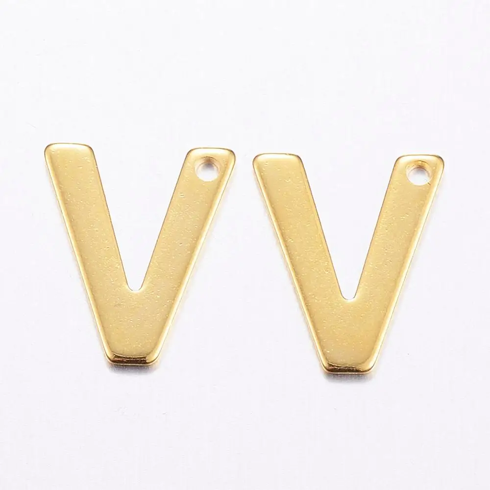 V 100 шт./лот, золотые, 304, нержавеющая сталь, алфавит, подвески для браслета, ожерелья, ювелирных изделий - Окраска металла: V