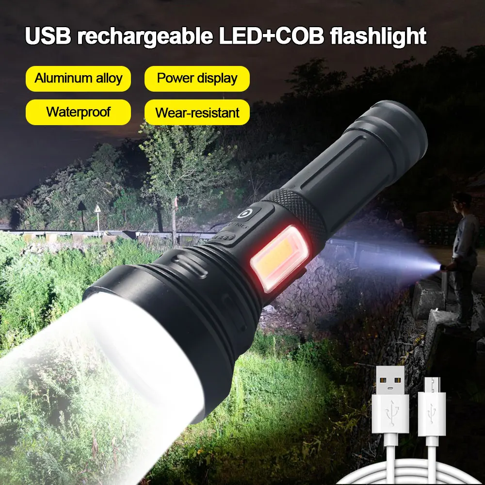 

Суперъяркий 2021 белый лазерный фонарик с USB-зарядкой, уличный фонарик COB, водонепроницаемый фонарик с длинным фонарем для кемпинга