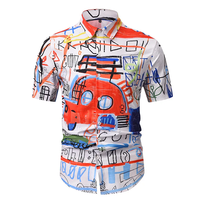 

Summer New Arrival Shirts Men 2021 Fashion Print Short Sleeve Hawaiian Casual Flower Slim Fit Beach Shirts Male Plus Size