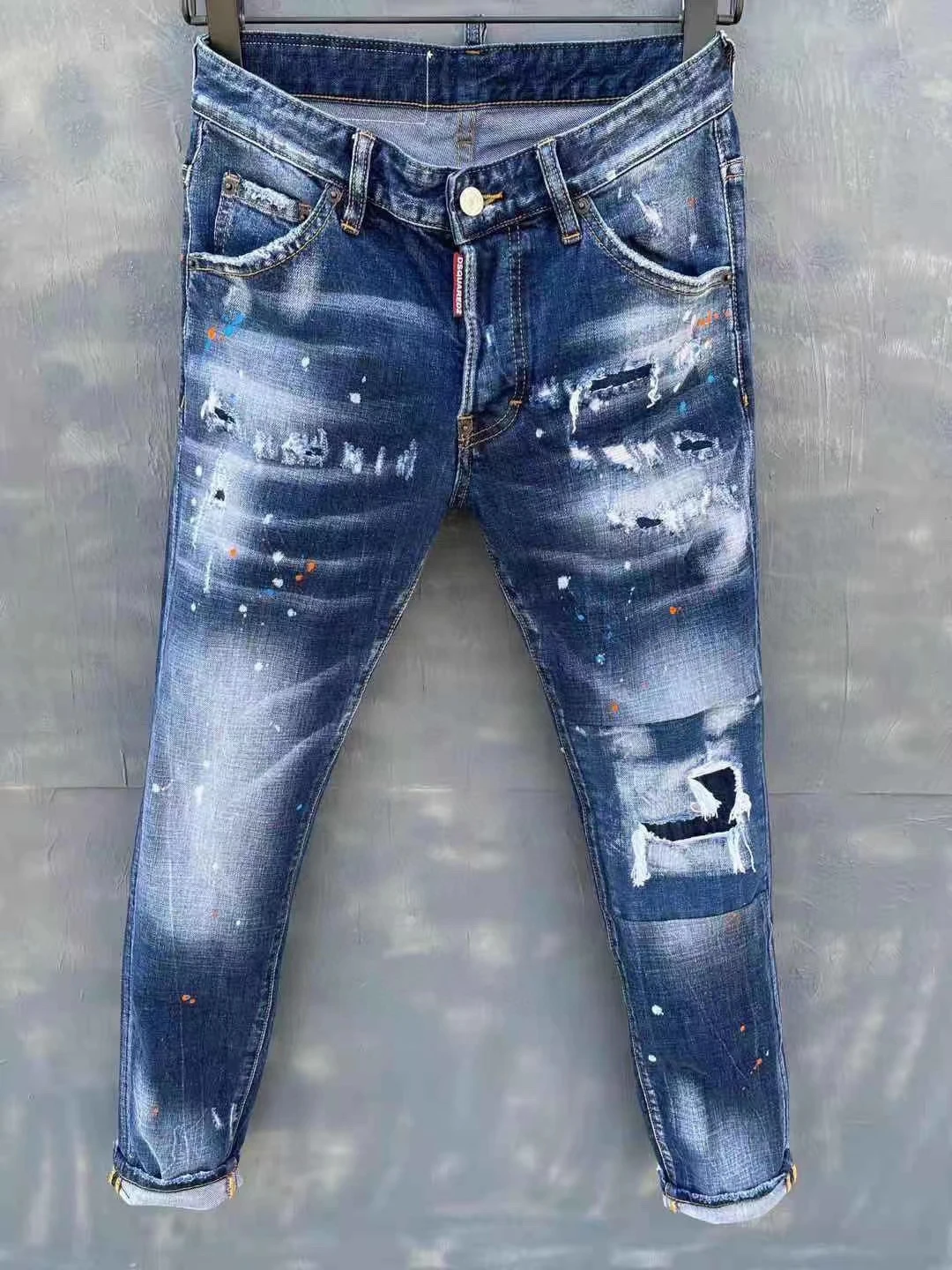 

2021 New DSQUARED2 Men's/Women's Ripped Jeans, Fashion Washed Frayed Patch, Paint Made Old Stretch Pants 025