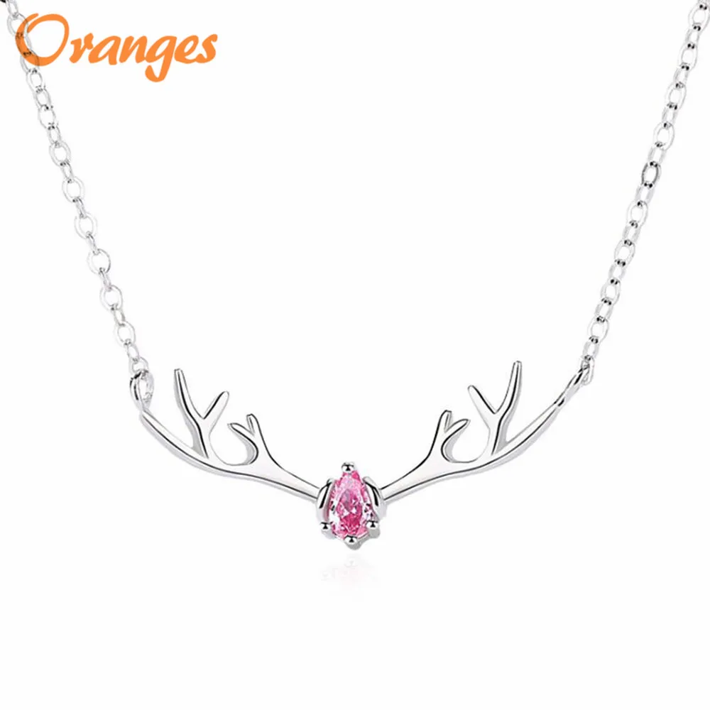 

925 Sterling Silver Necklace Simple Refined Animal Antlers Shape Pendant Choker Necklace For Women Necklace Earring Jewelry Set